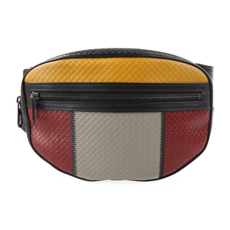 BELT BAG IN MICRO INTRECCIATO EMBOSSED マイクロ イントレチャート ウエストバッグ 547889 カーフレザー ブラック マルチカラー【本物保証】