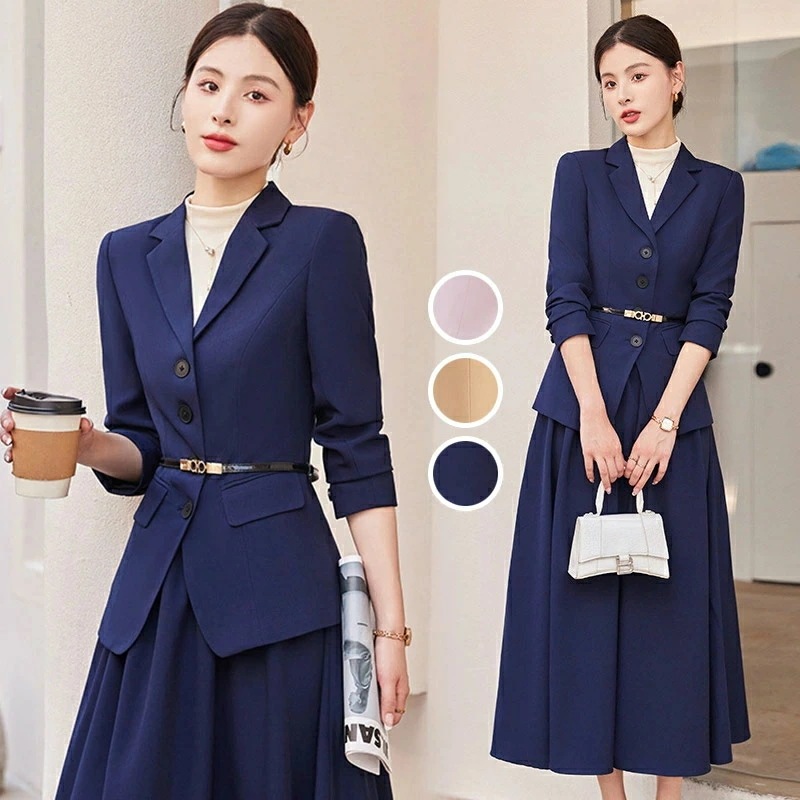 全3色 スーツ レディース スカートスーツ 入園式 卒園式 ネイビー ベージュ ピンク スーツ フォーマル 2点セット ママスーツ セレモニースーツ 紺色 入学式 卒業式 テーラードジャケット ロング
