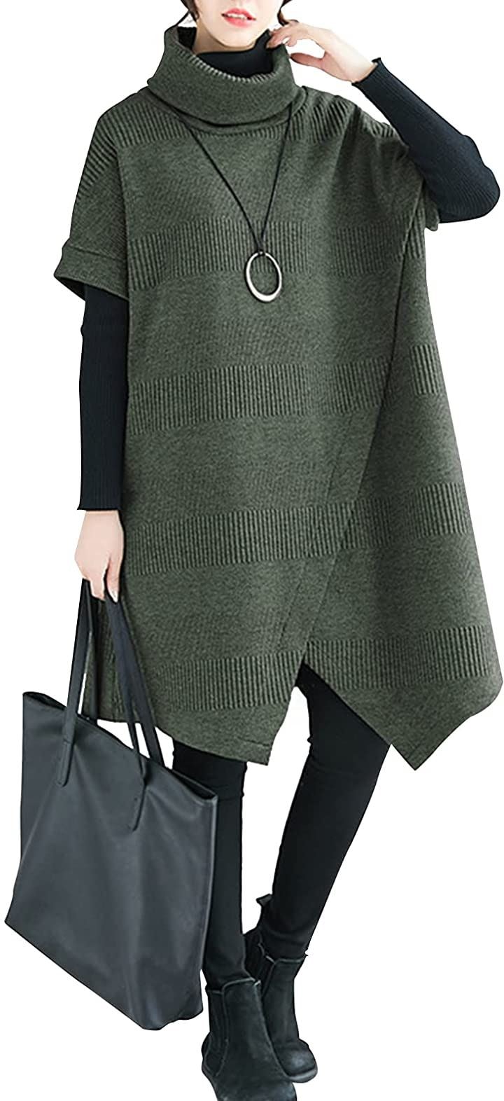 マリアマーファ タートル ニット ワンピース チュニック(カーキ, XL)