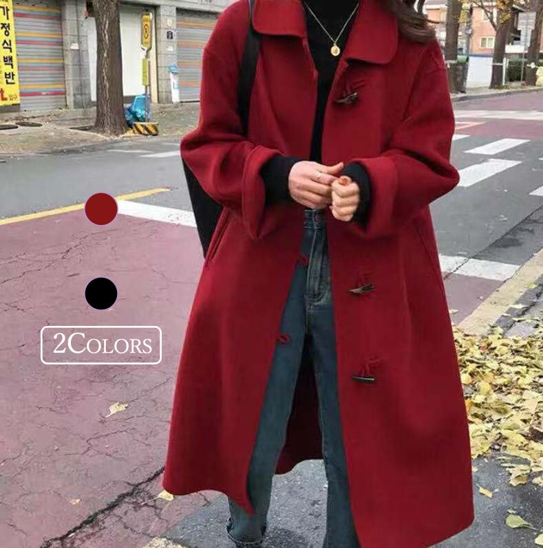 レディースコート ダッフルコート トグル ウール 110cm丈 ロング丈 たっぷり アウター 通学 大学生 ビジネス リクルート カジュアル 無地 きれいめ 秋冬