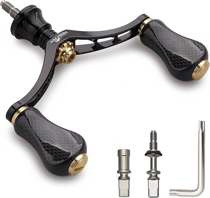 80mm リール ハンドル 20mm カーボン ノブ 搭載 シマノ ダイワ 通用 スピニングリール用 Gourd Series - 933( 80mm - ブラック＆ゴールド)