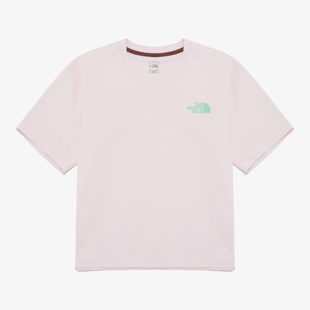 ザ・ノース・フェイス NT7UR42D レディース TNF ハングル半袖ラウンド Tシャツ_ライトピンク