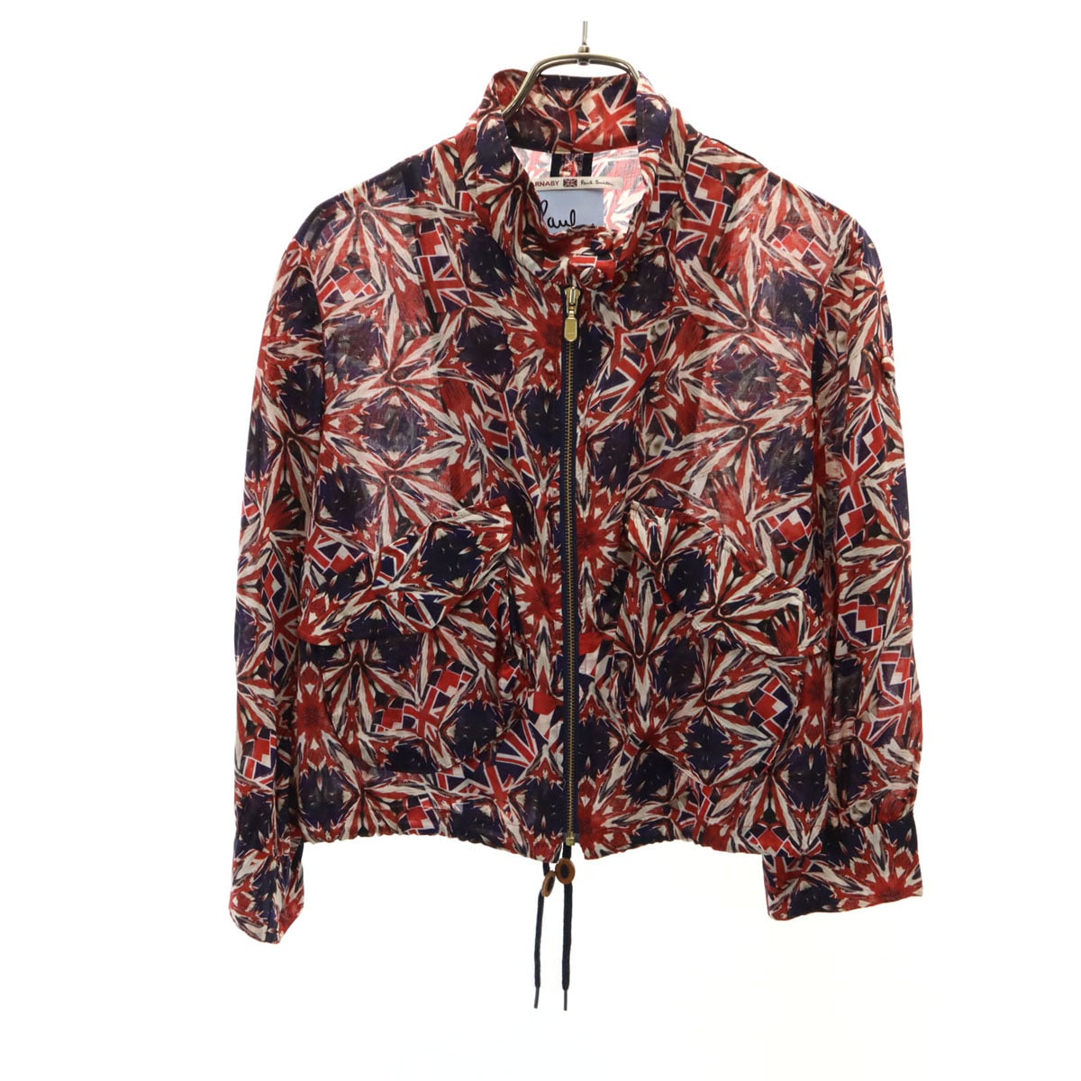 Paul+ Paul Smith ポールプラス ポールスミス 総柄 ショート丈 シアー ブルゾン 38 レッド ジャケット ロールアップ袖 レディース 古着 6,716円