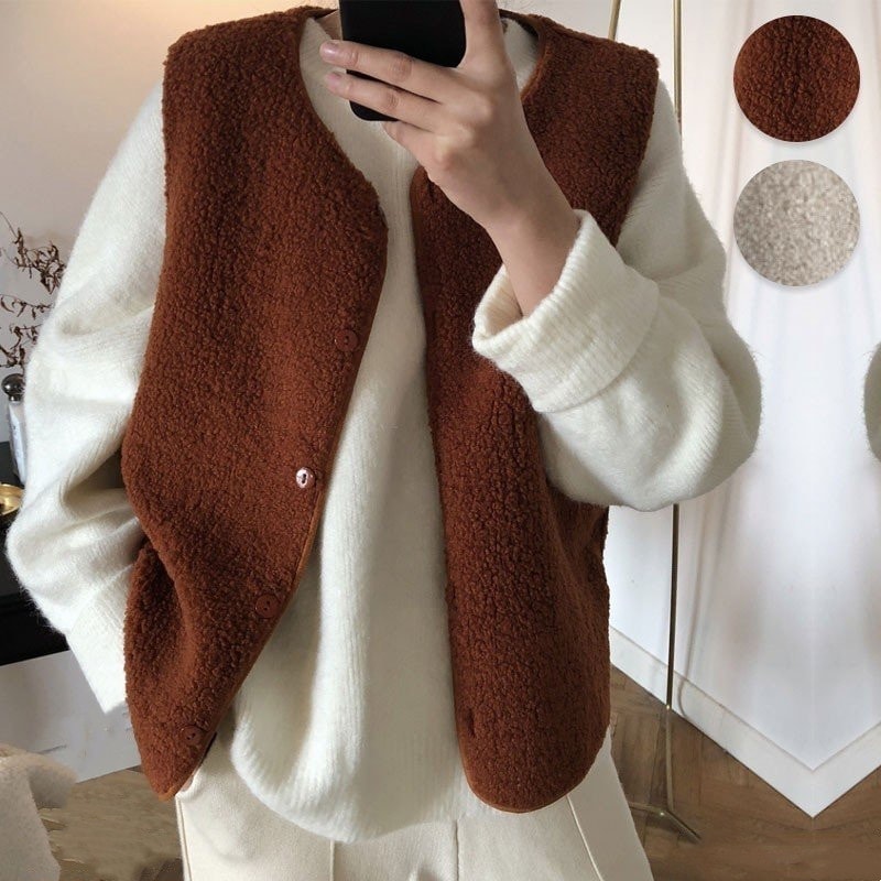 ムートンベストレディースモッズコートベストアウタートップスジャケットフェイクムートン