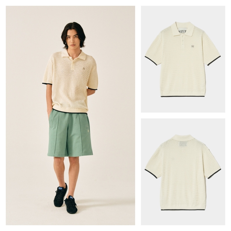 【SATUR】 DIAGONAL CALLOR HALF KNIT : RESORT IVORY