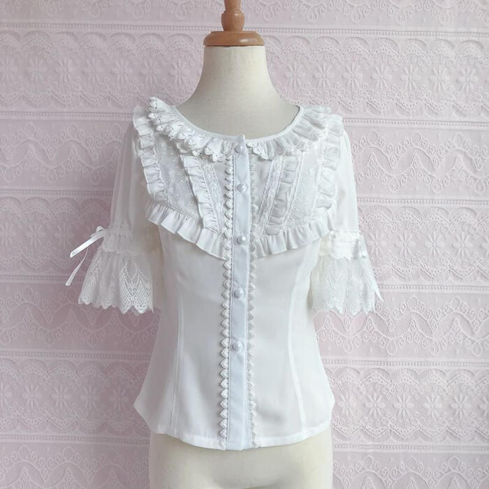 2025新入荷！【早割り】【急速出荷】ロリータ ブラウス シャツ 夏 半袖 レース インナー 白色 黒色 杏色 スリム ゴージャス カジュアル デイリー フォーマル クリスマス コスプレ ハロウィン
