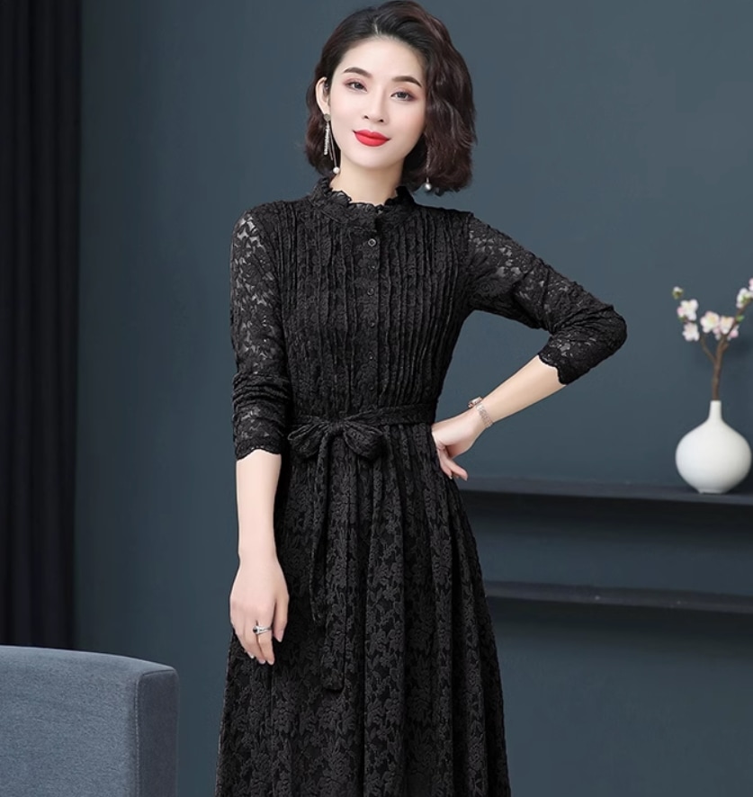 ワンピース デート モテアイテム レースワンピース 長袖 ウエストデザイン レース 大人可愛い きれいめ 上品 おしゃれ かっこいい 大人可愛い ラブリー キュート ガーリー クール モード系