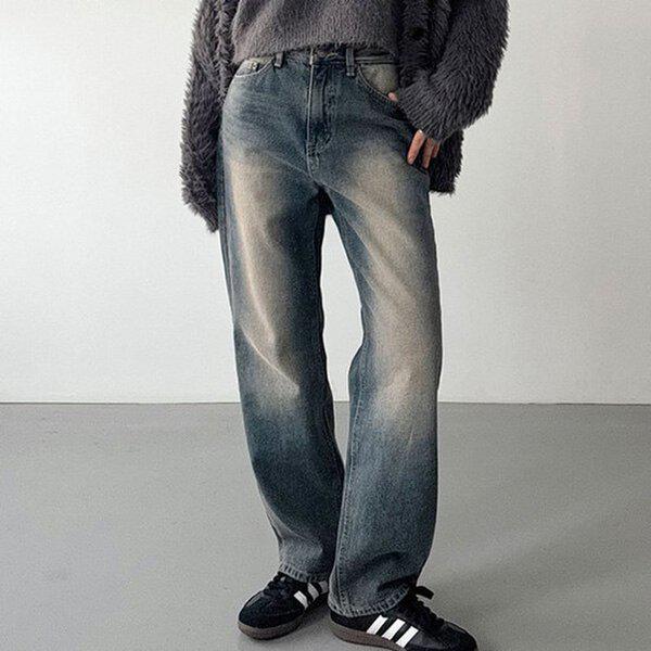 （JN）8014起毛キャットブラシワイドストレートデニムパンツ冬