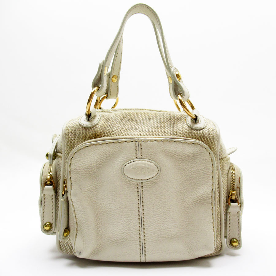 トッズ TOD’S ハンドバッグ レザー/キャンバス ベージュ レディース t19026a