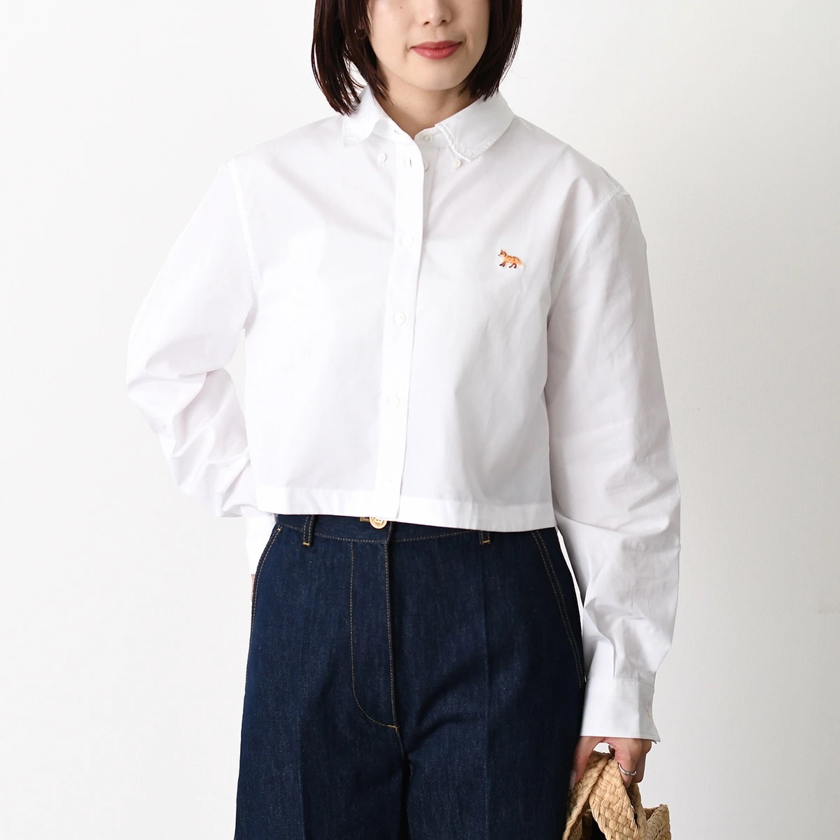 シャツ ベイビー フォックス BABY FOX クロップド シャツ QW00402 WC0026 レディース ホワイト コットン 長袖 クロップドフィット