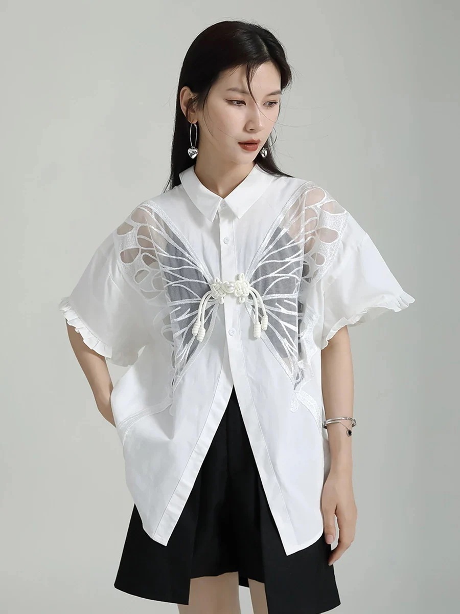 【J.Fashion】 リバーシブル 両面で着られる 半袖 蝶 花柄 夏 ブラウス レディース レディース おしゃれ 上質 関連商品は店で購入可能 メガ割30%までに制限