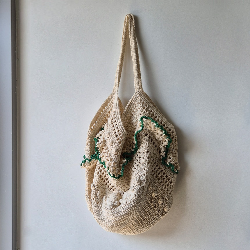 RONA ハンドメイドフリルニットショルダーバッグ 夏コットン フリーサイズ 5,280円