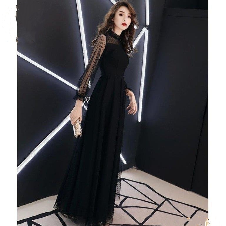 黒ロングドレス ハイネック お呼ばれ ドレス パーティードレス 着痩せ 成人式 演奏会 卒業式 5,351円