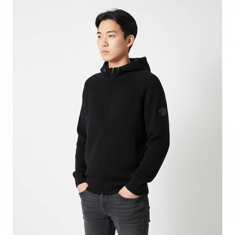 シーピーカンパニー ラムズウール フード付きカーディガン ブラック メンズ 19CMKN057A 110149A 999