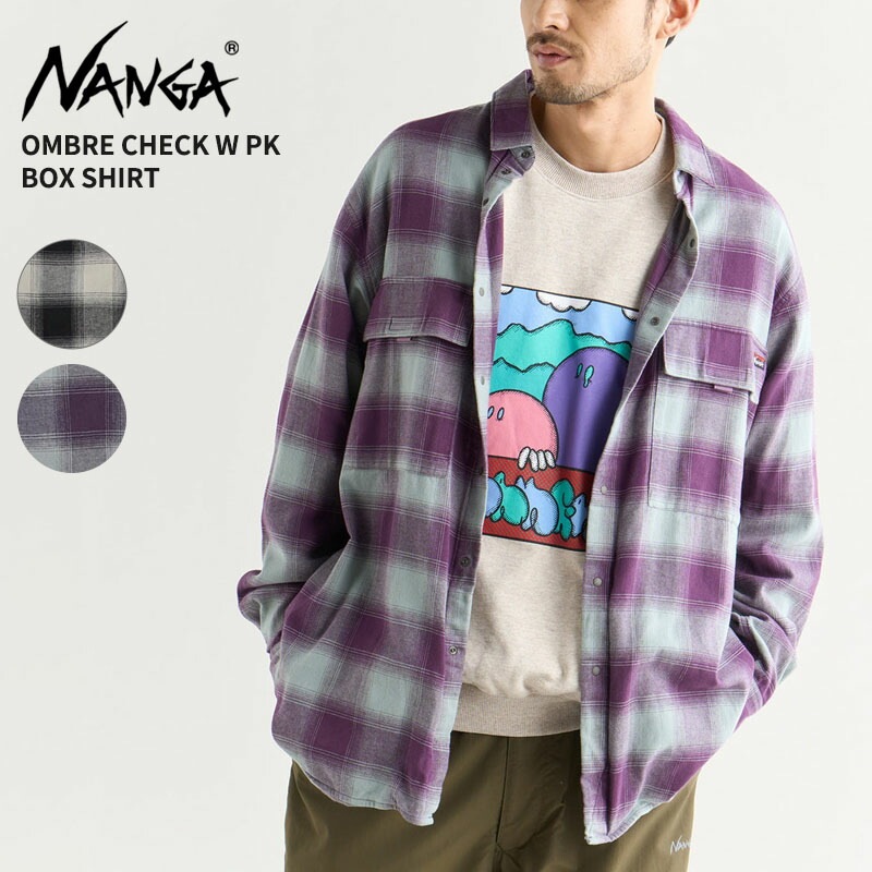 ナンガ メンズ 長袖シャツ レディース NANGA オンブレチェック ダブルポケット ボックスシャツ N2530-1I110A