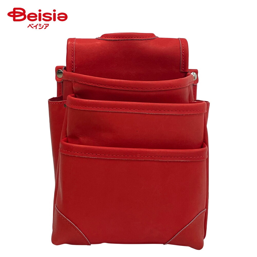 コヅチ 革製腰袋3段 レッド CHS-06R