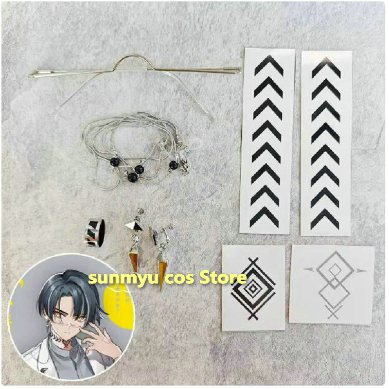 パラドックスライブ 御山京 イヤーリング＋グラス＋指輪+タトゥー コスプレ道具 アクセサリー Paradox Live 1Nm8