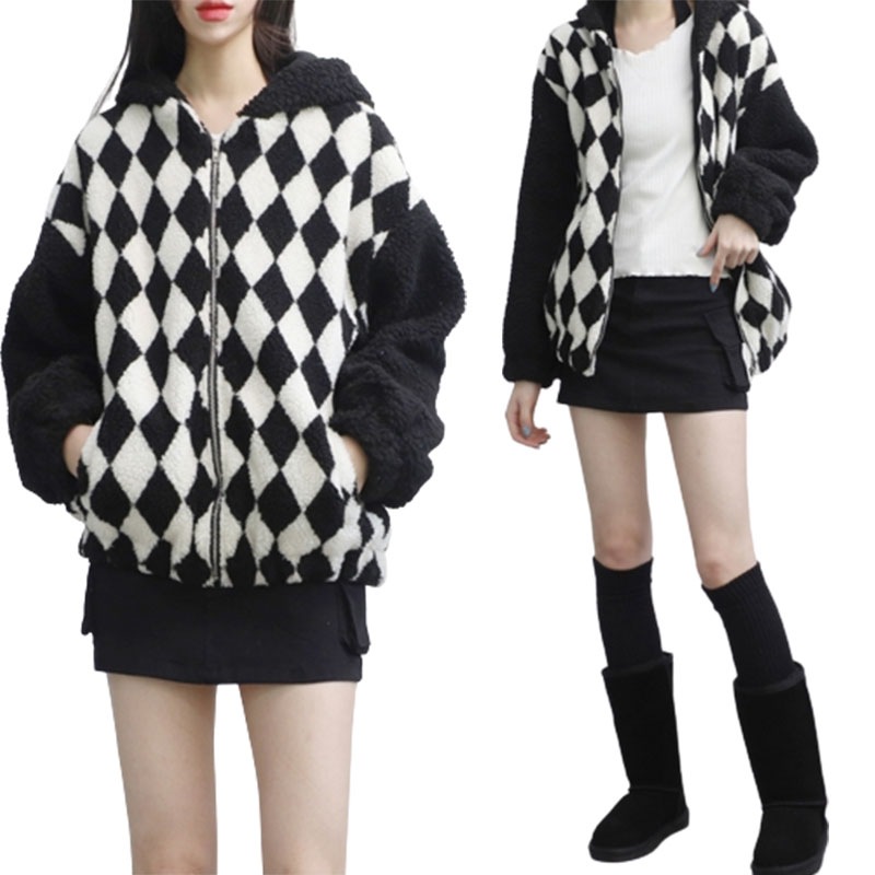 YUN CHECKERBOARD FLEECE JACKET