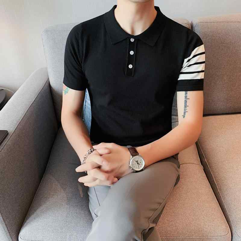 ポロシャツ メンズ スタイリッシュ おしゃれ 紳士服 シャツ クール カジュアル 半袖 夏 ストライプ ニット