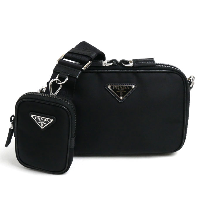 PRADA プラダ ブリック Re-Nylon xサフィアーノレザー バッグ ショルダーバッグ ブラック 2VH070 2DMH F0002 RFID ユニセックス 中古 美品