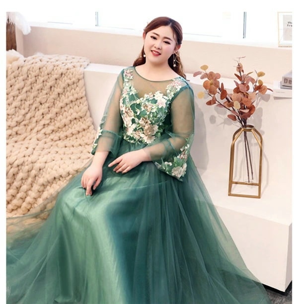 大きいサイズ パーティードレス グリーン 韓国 袖あり ミモレ丈 ひざ下 体型カバー レース お呼ばれ 20代 30代 40代 母親 結婚式 ワンピース レース 生地3XL/4XL/5XL/6XL 12,018円