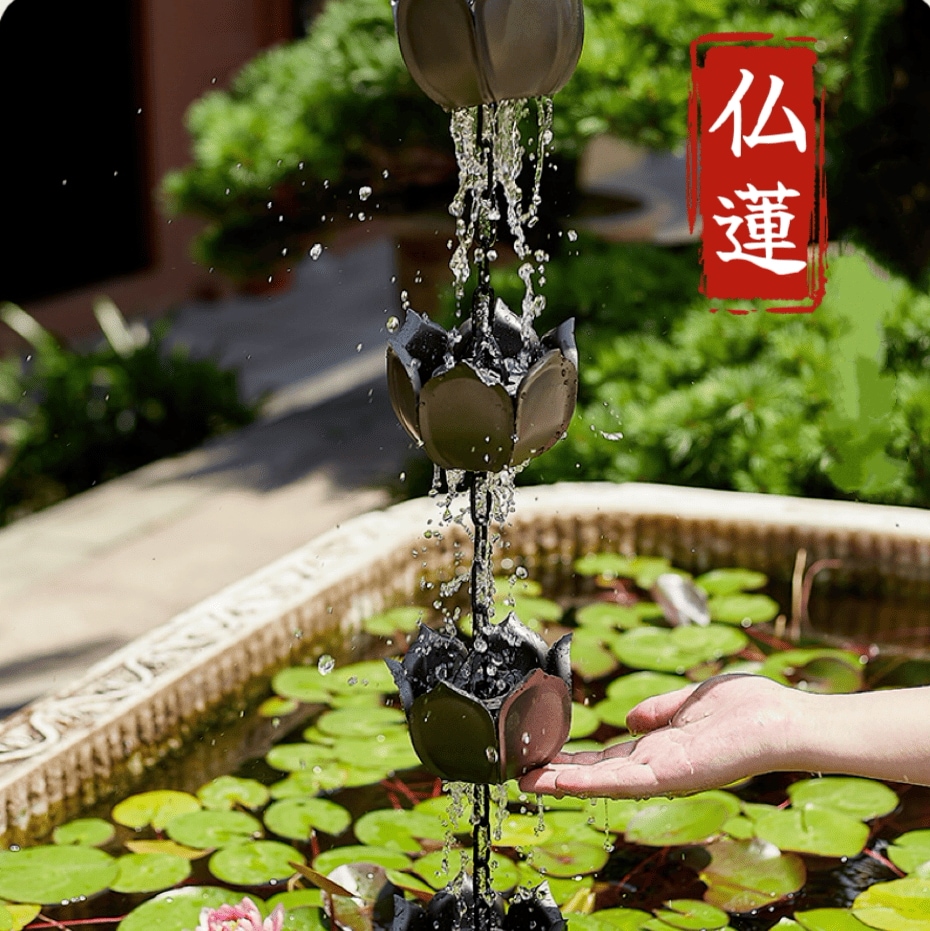 鎖樋 雨樋 雨どい 鎖樋 雨樋 仏蓮　 レインチェーン 雨だれ あまどい 側溝用雨鎖 風鈴 庭 装飾用 水をそらす 側溝縦樋 モバイル 綺麗滝と静かな