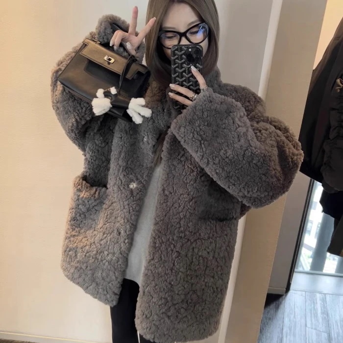 2025年冬 女性用 ロングテディベアコート 本革&ファー風 エコファー ファーカラー 人気沸騰 アウター トップス