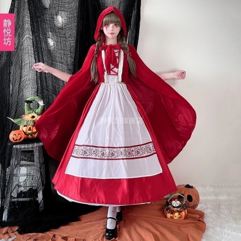 ハロウィーン大人服赤ずきんワンピースショールマントメイド服赤いマントクリスマスロングスカート30%までに制限