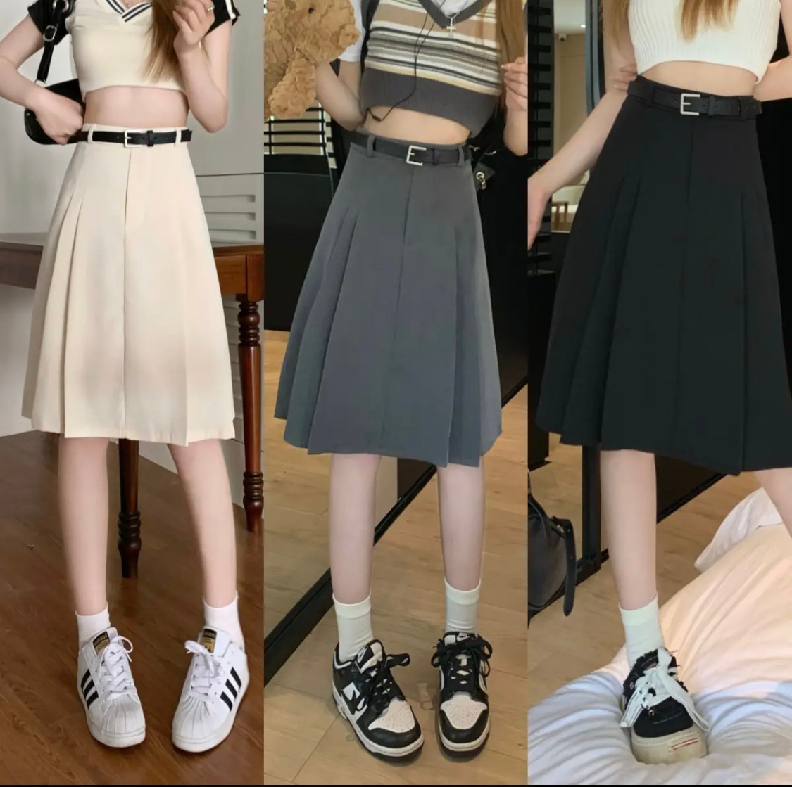 トレンド スカート 韓国 レトロ タックスカート ハイウエスト 美シルエット 膝丈 ひざ丈 膝下 ミモレ ミモレ丈 スリム タイト 細身 Aライン ベルトループ付き 大人可愛い きれいめ シンプル