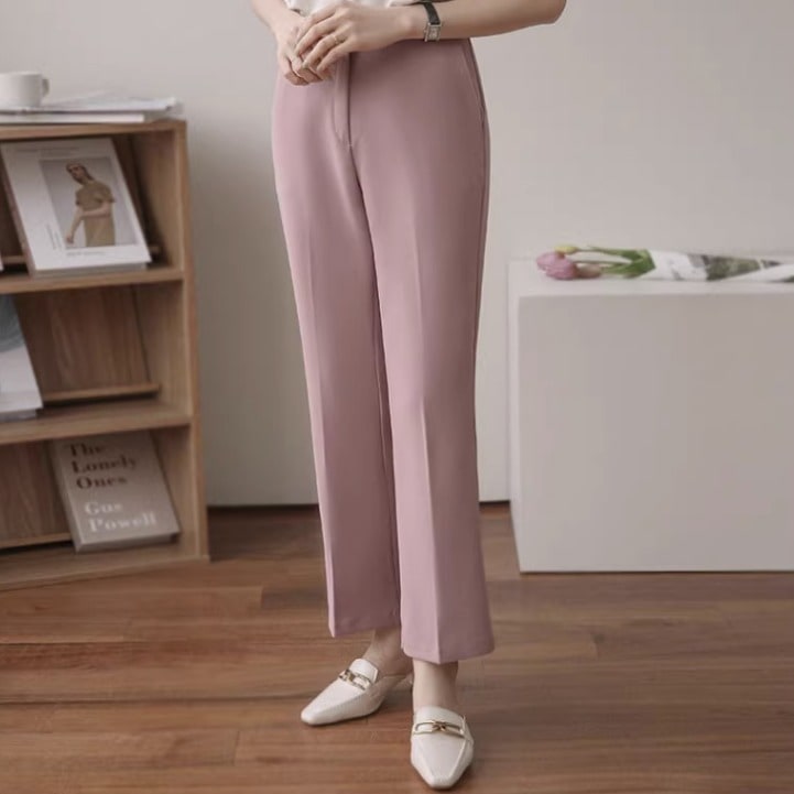 レディース パンツ ボトムス ストレートパンツ ロングパンツ ワイドパンツ ロング クロップド丈 フルレングス ワイド ストレート Iライン センタープレス ファスナー ポケット 前開き コンサバ