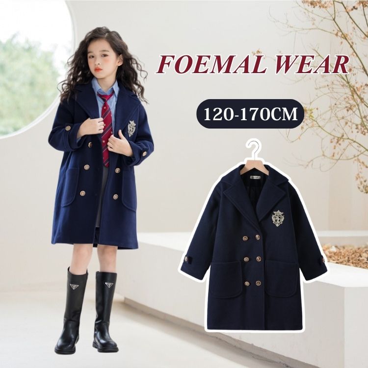 短納期 チェスターコートトレンチコート韓国風女の子アウターボアコート長袖秋冬子供服ミドル丈ラシャコートジャケットネイビー春秋冬ジュニア受験通園通学入学式入園式長袖羽織物ハーフコート厚手ガールズ防寒カ