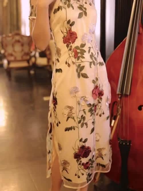 二次会 宴会場 韓国レディースファッションサイトN1韓国ファッション バラ刺繍 ドレス ヴィンテージ 結婚式 チャイナドレス