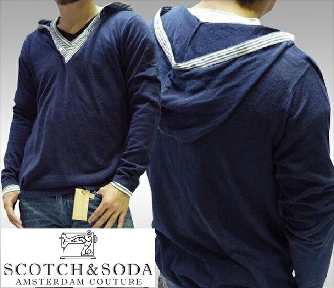 スコッチ&ソーダ スコッチアンドソーダ scotch&soda メンズ 長袖 ニット Vネック レイヤード プルオーバー パーカー ネイビー トップス カジュアル サーフ セレブ ストリート ヨーロピ