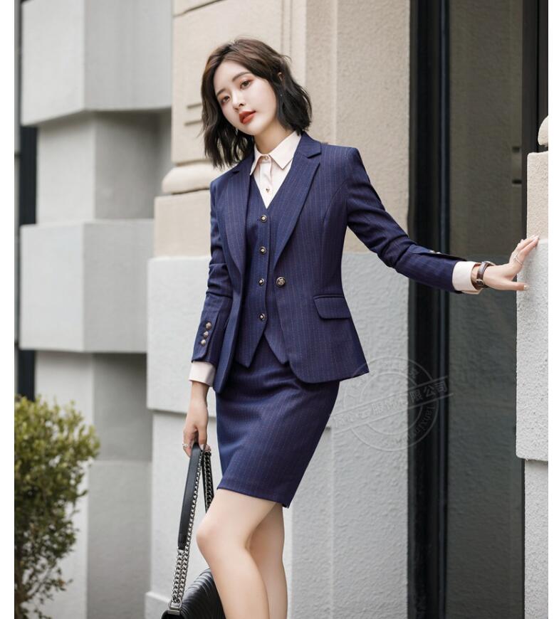 【TIME HOLDER】スリーピース ビジネス パンツスーツ スカートスーツ 事務服 レディース ストライプ ネイビー グレー上品 きれいめ キャリア リクルートスーツ OLオフィス 通勤 就活 面 5,135円