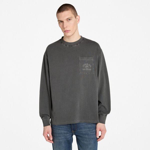 共用ガーメントダイポケット長袖TシャツチャコールA5MJP 001