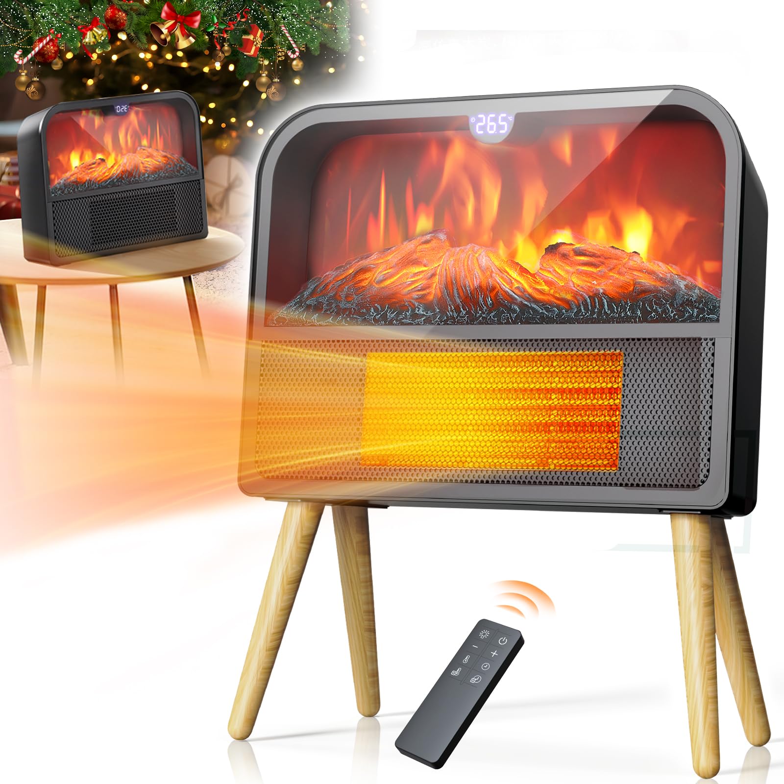 暖炉型 セラミックヒーター 電気ファンヒーター 【寒冬癒し ECO知能恒温 省エネ】電気ヒーター 暖房器具 3D疑似炎 3段階温風調節 タイマー機能 多重過熱保護 リモコン付きスタンド付き 足元ヒータ