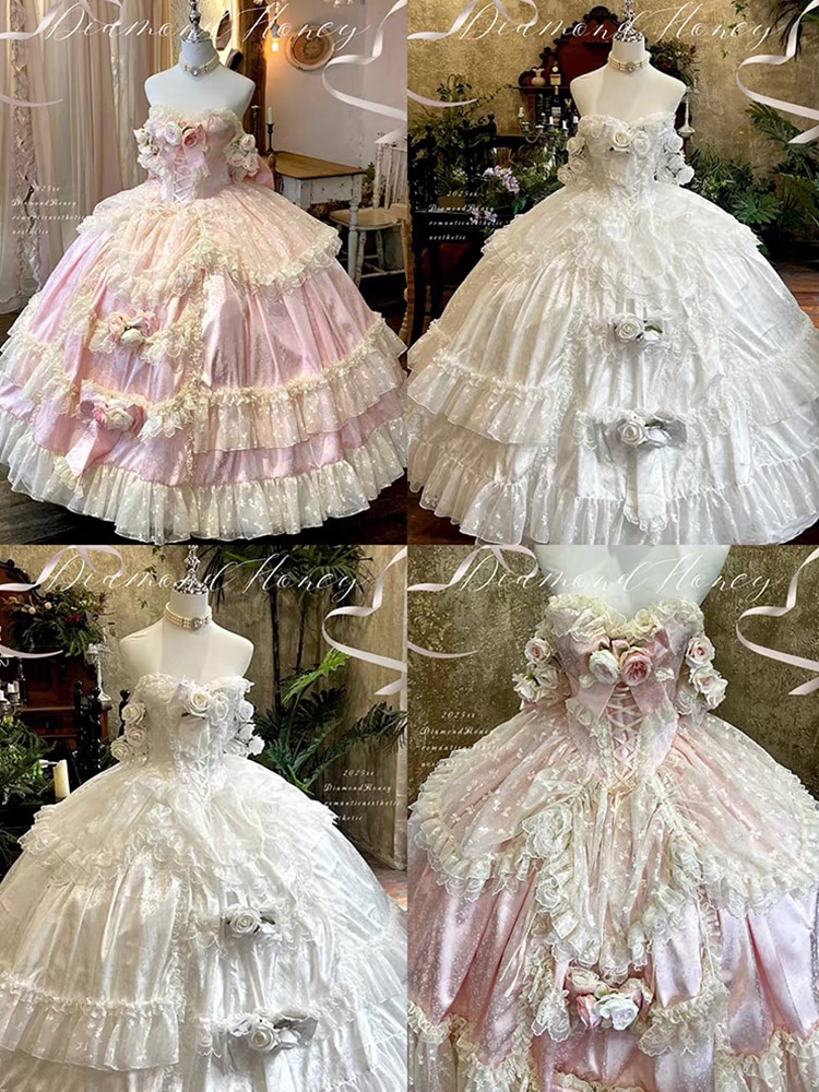 ラブアンドローズホワイトロリータドレスウェディングスーパーフェアリー気質高級プリンセスドレス成人式学生デーパーティー