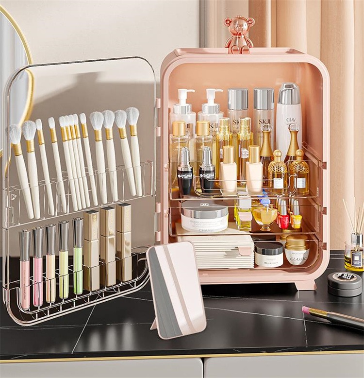 激安セール 化粧品収納ケース 天板 防水 大容量 トレンド 収納ケース 防塵 化粧台 口紅 スキンケア LEDライト 収納便利