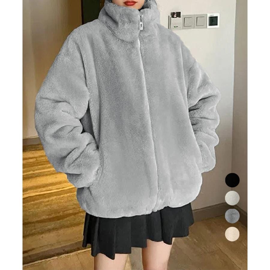 スタンドカラーボアジャケット レディース