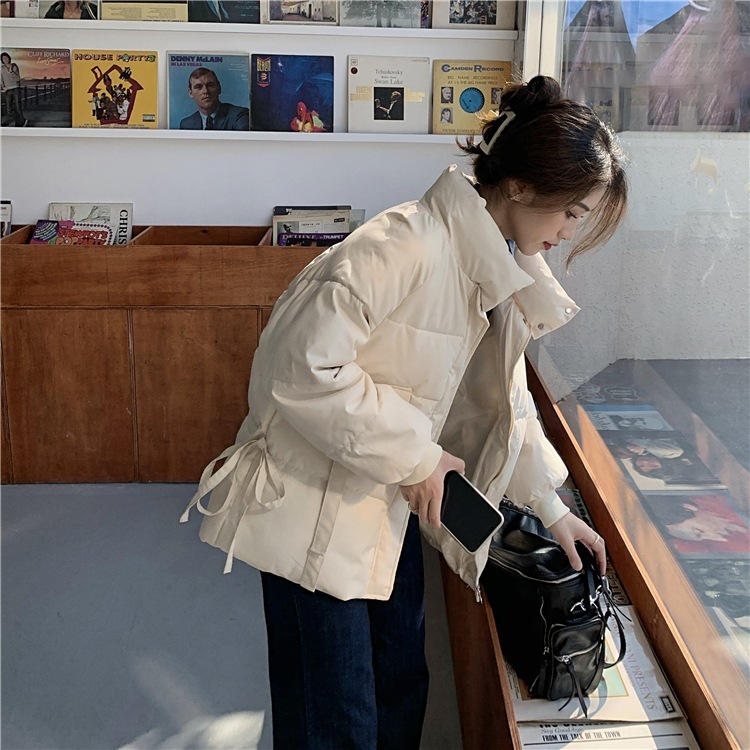 ふっくら中綿 あたたかい冬 韓国防寒あったか暖かいかわいいブルゾン厚手アウターBF風無地羽織るハイネックファッション系大人ゆったりカジュアルストリートスタンドネックにサイズ丈シルエット秋レディース黑