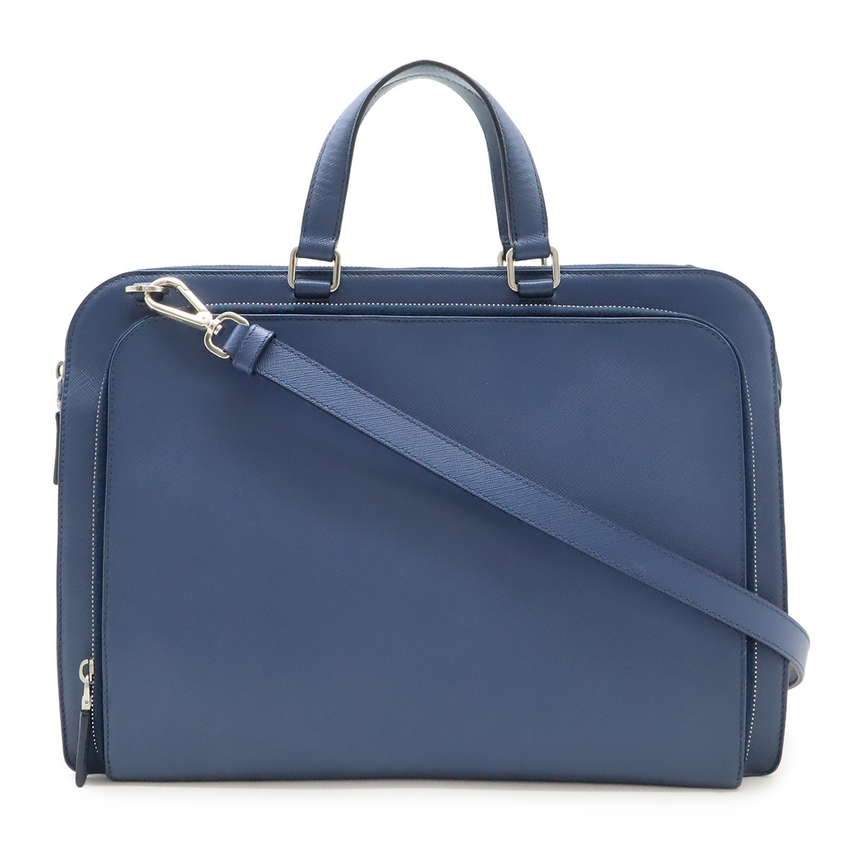 SAFFIANO ブリーフケース 書類カバン ビジネスバッグ 2WAY ショルダーバッグ サフィアーノレザー ブルー 青 シルバー金具 VA007