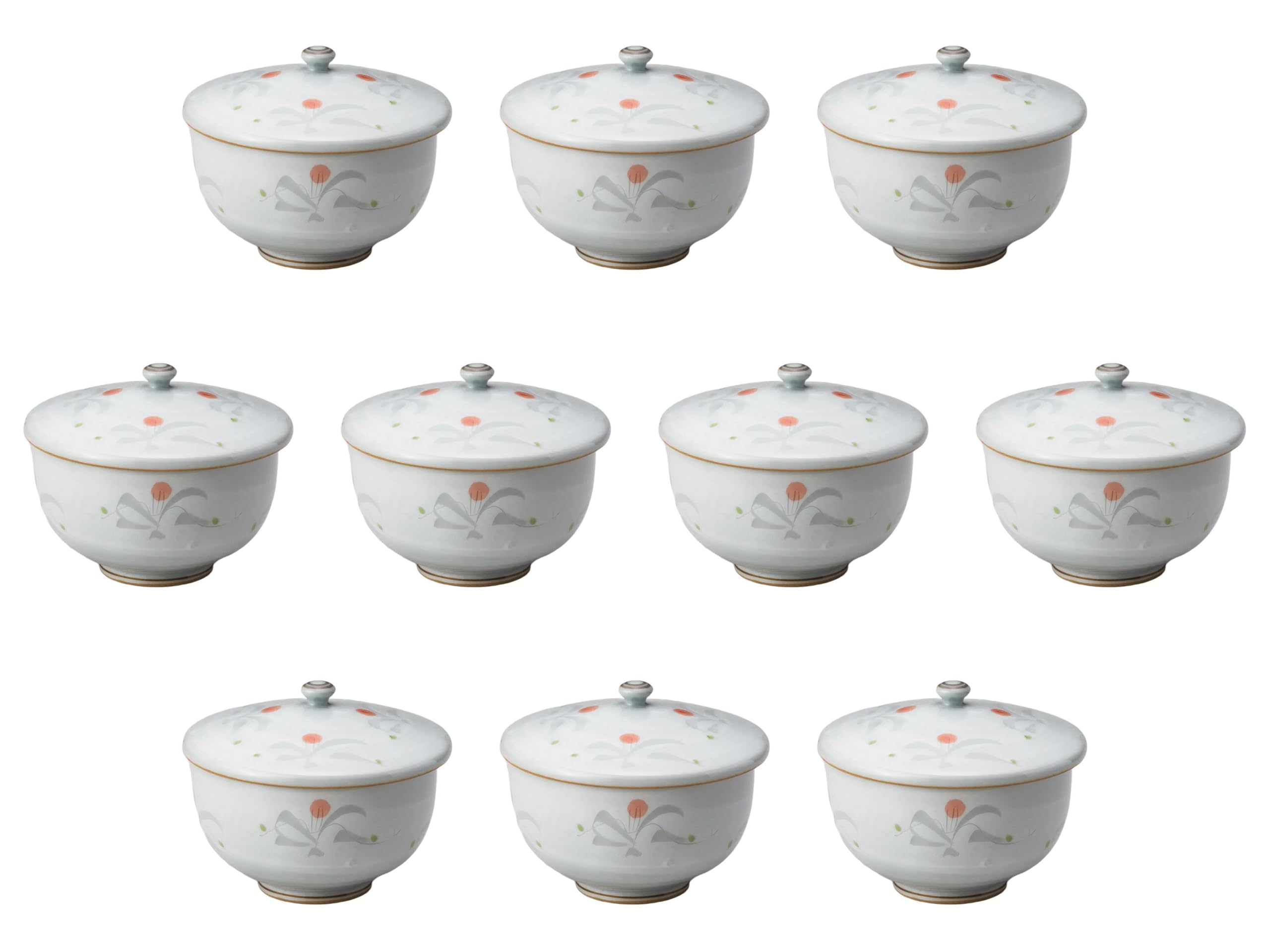 10個セット 粉引彫小花ちらし蓋付吸出 [ 9.5×8(180) ] 蓋付煎茶（有田焼） 有田焼 セトモノホンポ(Setomonohonpo)