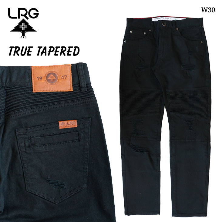 LRG エルアールジー ライディングパンツ TRUE TAPERED トゥルーテーパード ライダースパンツ バイカーパンツ ブラック W30 ジッパーフライ レザーパッチ ブランド J175038