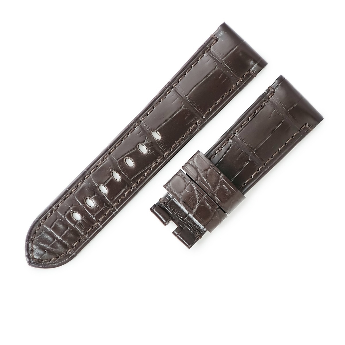 パネライ PANERAI 腕時計パーツ 純正 クロコバンド クロコダイル ダークブラウン 未使用 替え ベルト 本革 アリゲーター ストラップ バックル用 24ｍｍ ダークブラウン こげ茶 【中古】