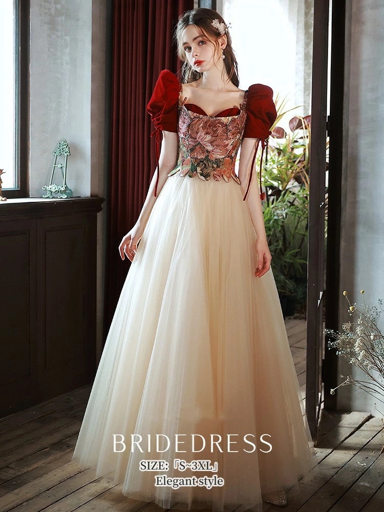 パーティードレス 結婚式 ワンピース ウエディングドレス プリンセスドレス 二次会 イブイングドレス 赤 衣装 演奏会 発表会 ロングドレス 大きいサイズ オフショルダー カラードレス おしゃれ 上品