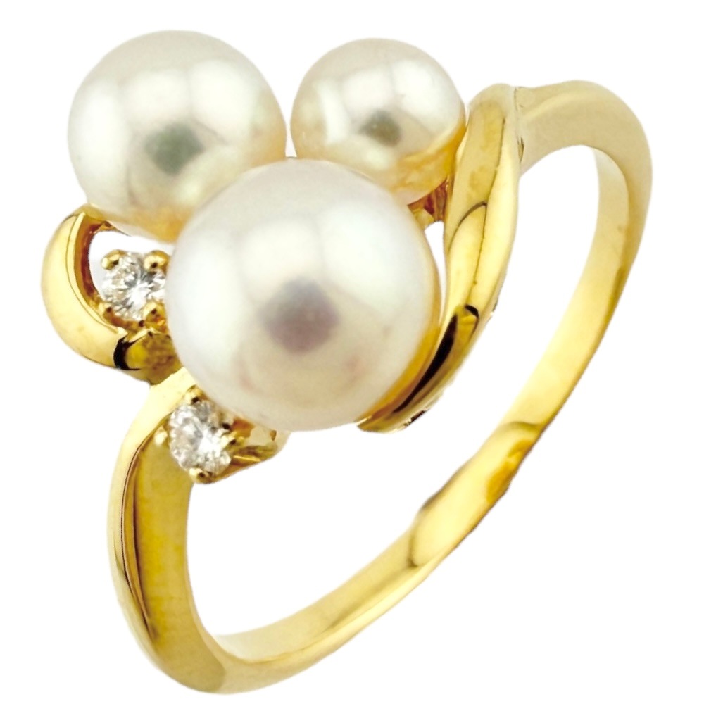 リング 指輪 11号 18金 K18ホワイトゴールド パール ダイヤモンド 中古 美品