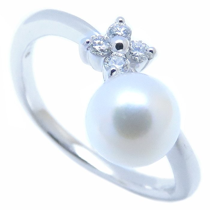 パール リング 指輪 真珠6ミリ ダイヤモンド0.08ct 9号 K18WG ホワイトゴールド/294162【中古】