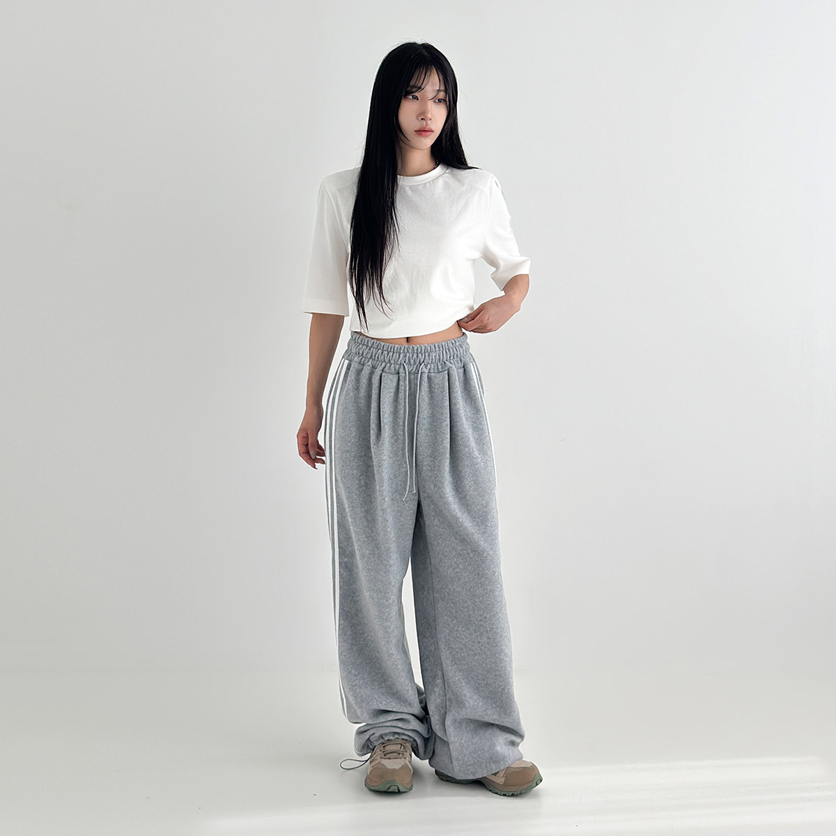 Side line fleece sweat pants 5colors