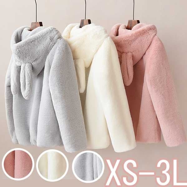 もこもこパーカー フード付き 秋冬 ふわふわ うさ耳 かわいい ファー 暖かい グレー ホワイト ピンク 大きいサイズ パーカー 萌え萌え ボア イースター もこもこ アウター ブルゾン パーカー か