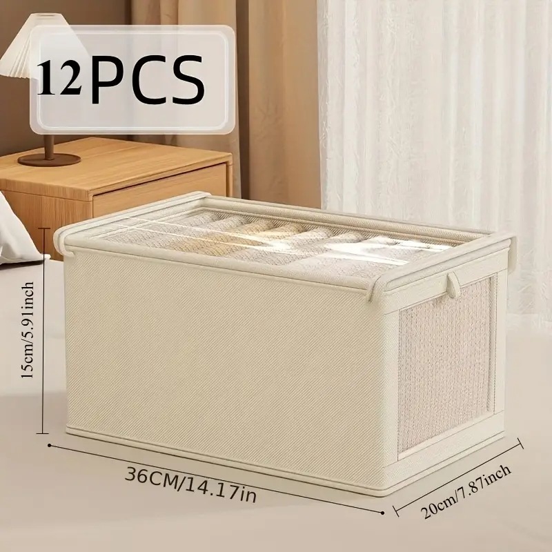 大容量12パックオックスフォード生地収納ソリューションモダンな使用のための設計された小さな視聴窓付きキルト衣類下着に適した多機能オーガナイザーでベッド下やクローゼット用収納システムとして機能